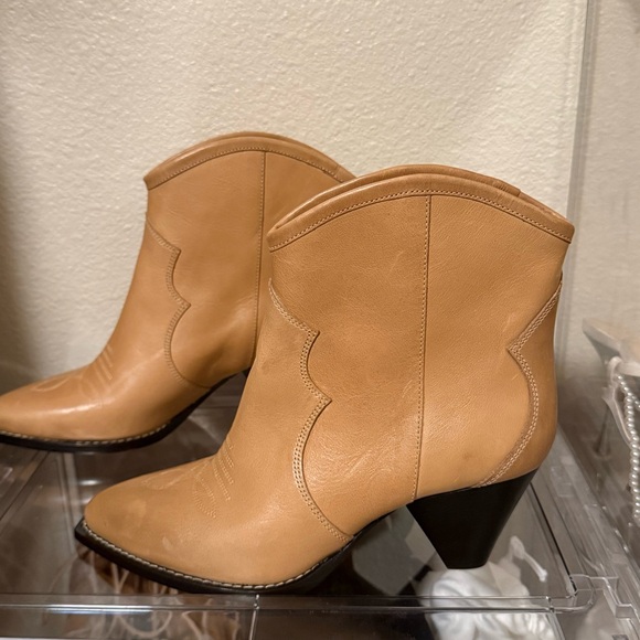 Isabel Marant Darizo Leather Western Embroidered Booties Natural Tan Size 38 - Picture 7 of 16